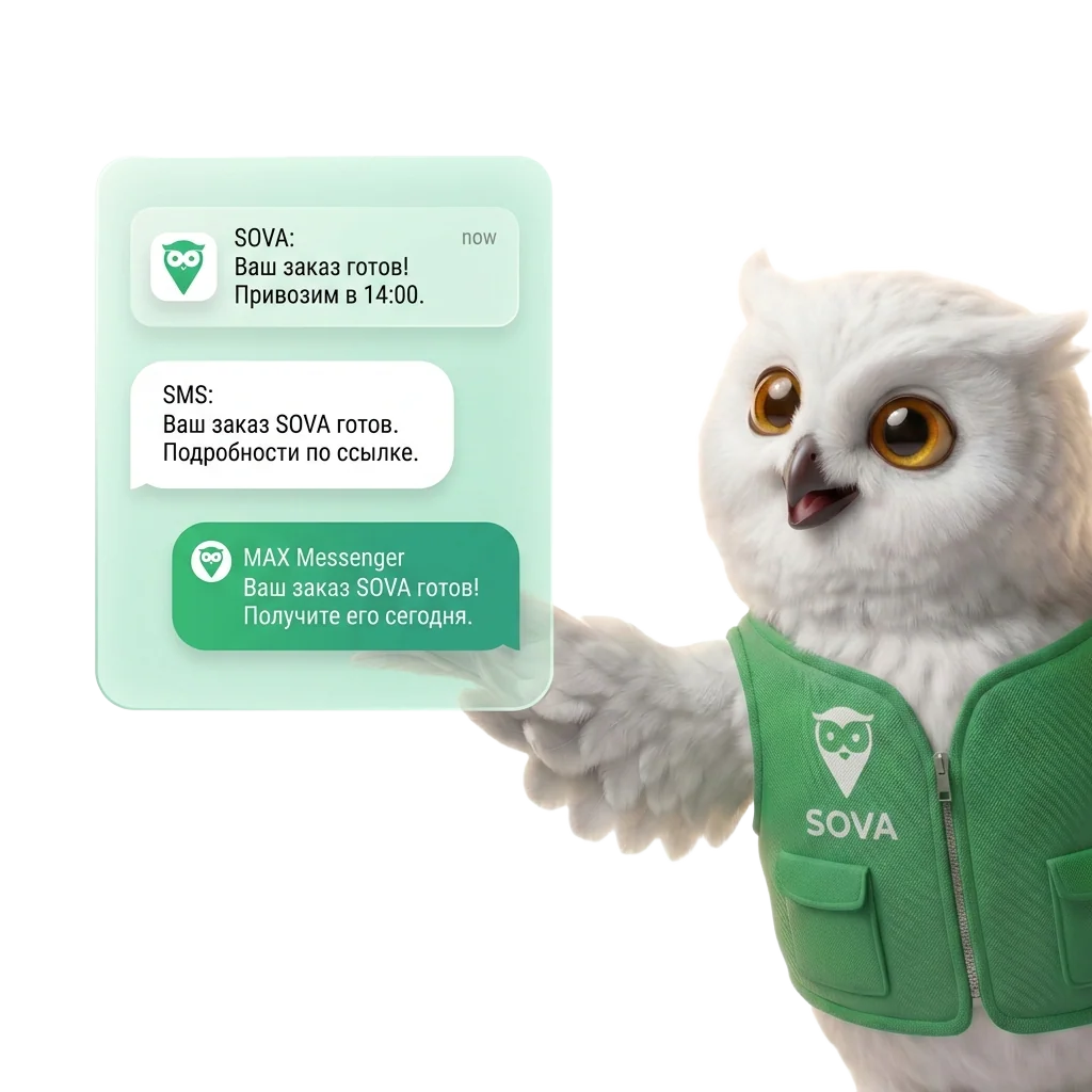 Уведомления push, SMS и MAX — заказ готов